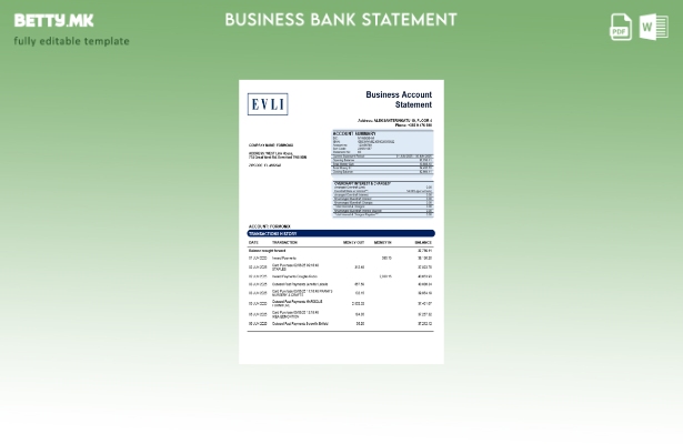 модерен стил Evli Bank PLC Извод на претпријатие за сметка на Word и PDF Шаблон